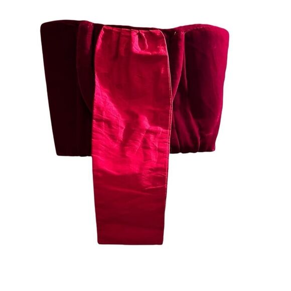 Red Velvet Vintage Handbag Tote Pleated Ruched Structured Cottagecore Feminine - Picture 6 of 10